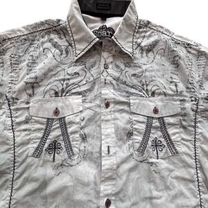 ROAR Mens Long Sleeve Button Shirt L Black Gray Western Grunge Goth Cowboy